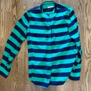 Equipment green and blue striped silk blouse, size M